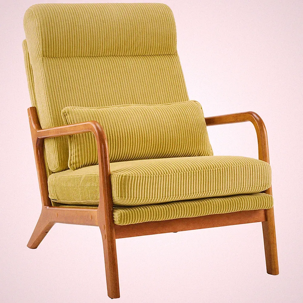 Accent Chair Mid-Century Modern Chair with Pillow High Back Corduroy for Home
