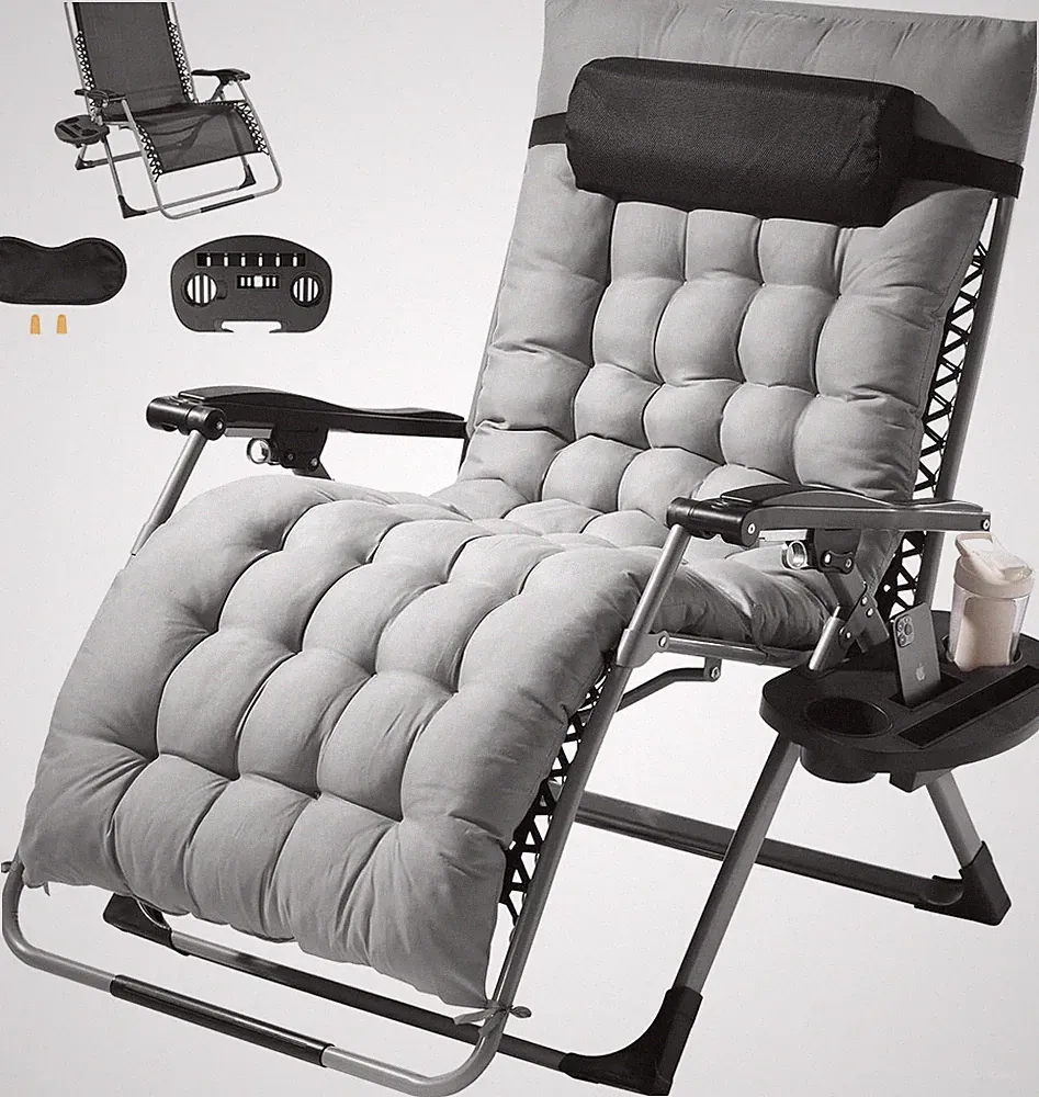 Adjustable Zero Gravity Chair with Cushion, Headrest & Cupholder, 500 Lbs, Gray