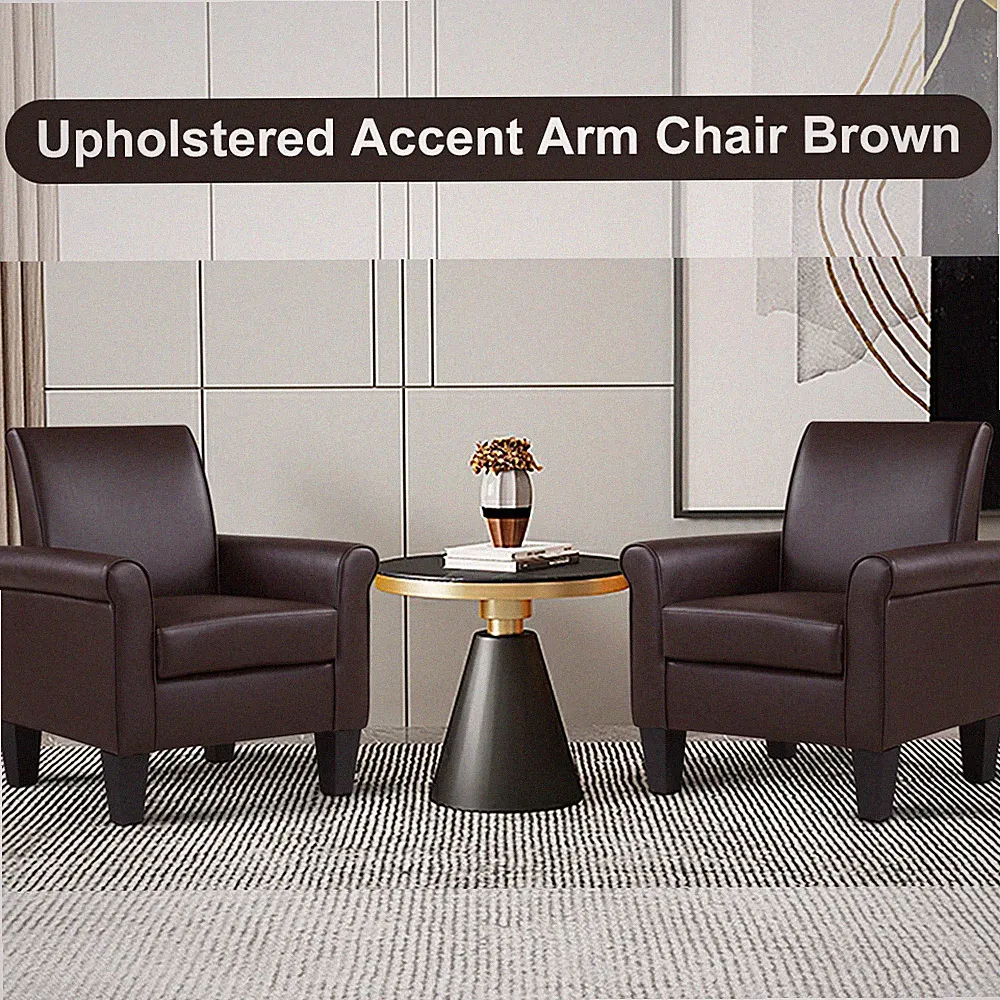 Faux Leather Accent Armchairs Brown Black Upholstered Club Chair for Living Room
