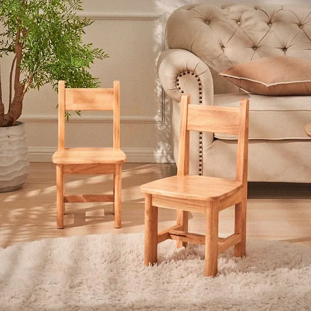 Natural Solid Wood Kids Chairs - Set of 2 for Home & Kindergarten