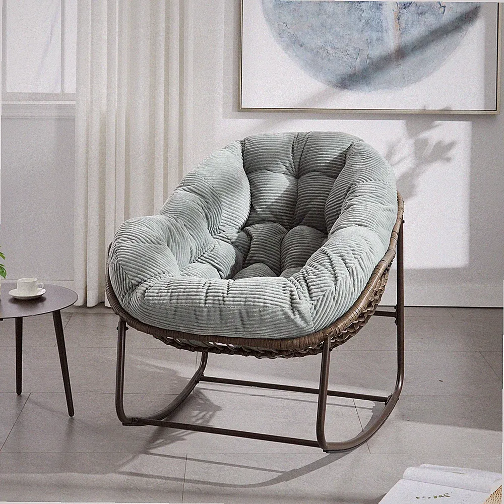 Outdoor Rattan Rocking Chair,Padded Cushion Rocker Recliner Chair Outdoor for Fr