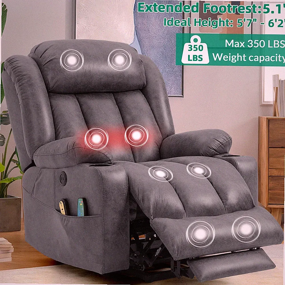 Oversize Power Lift Recliner Chair w/ Heat Massage for Big Man Extended Footrest