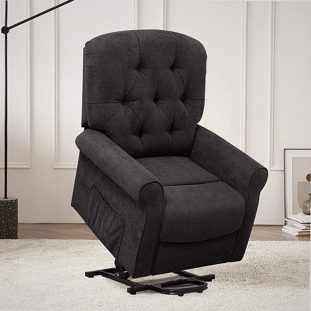 Power Lift Recliner Chair for Elderly w/ Adjustable Backrest & Side Pocket Black