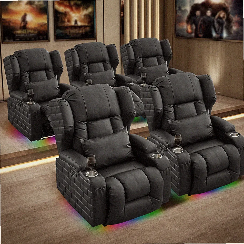 Power Recliner Chairs Home Theater Seating Club Chairs for Living Room 5PCS Set