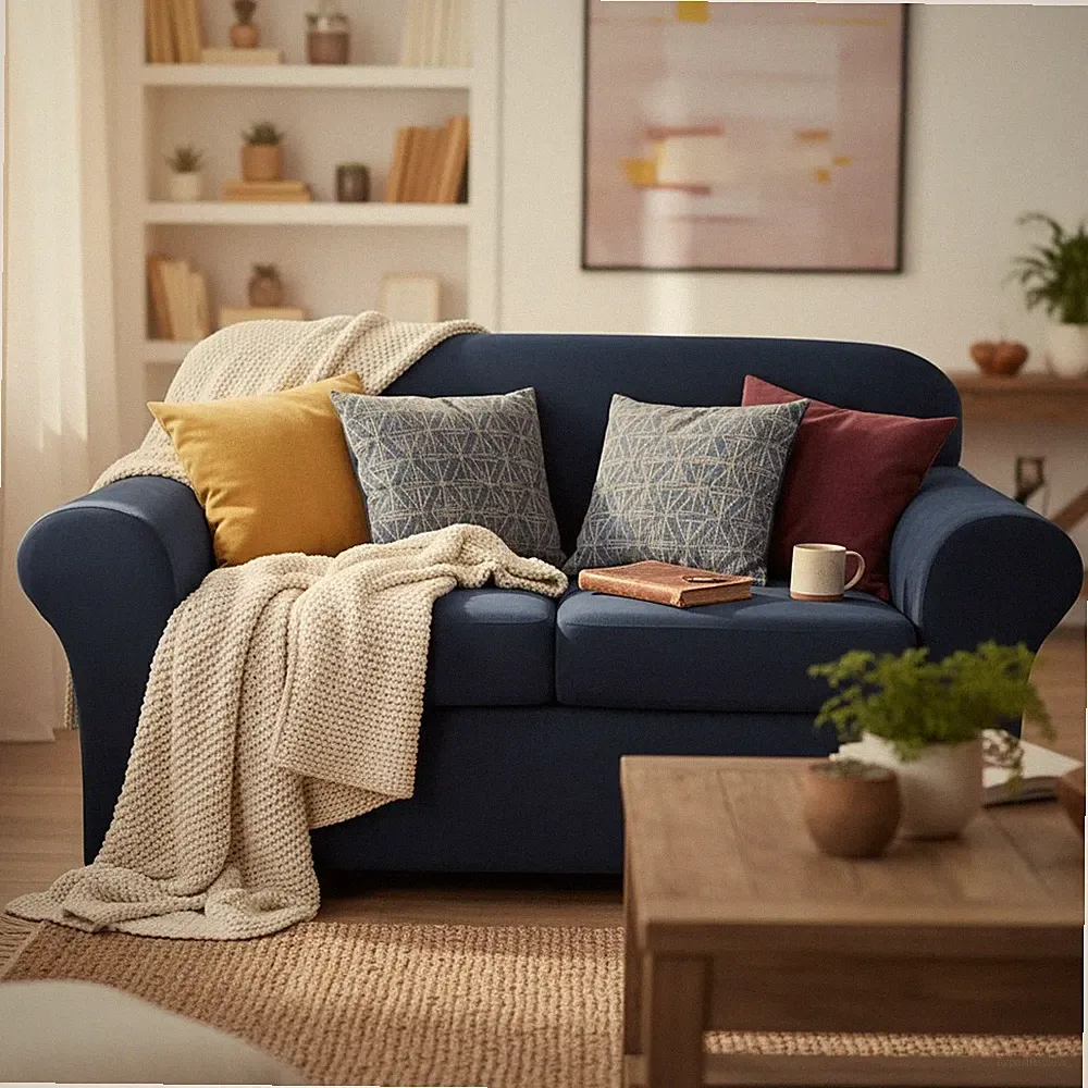 Soft and Durable Navy Velvet Slipcovers for 2 Cushion Loveseat - Easy to Install