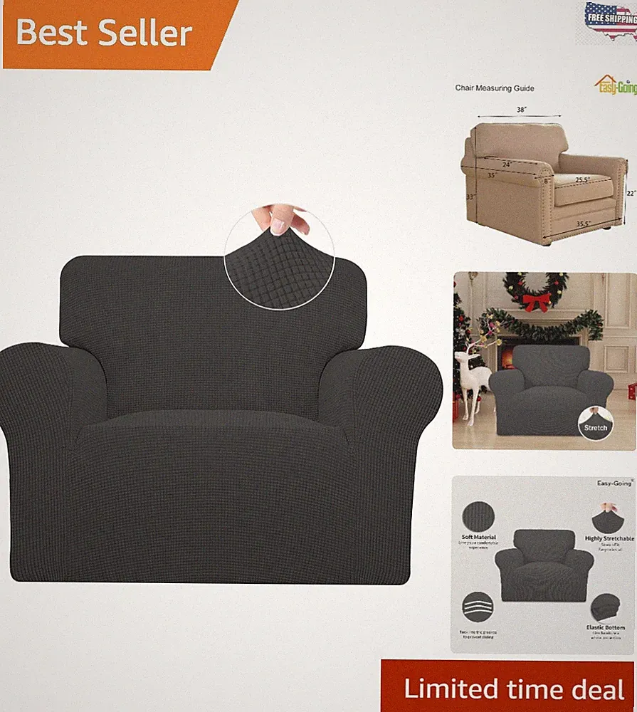 Soft Stretch Chair Slipcover - Dark Gray, 1-Piece Furniture Protector for Pets