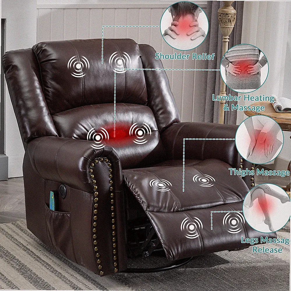Swivel Rocking Recliner with Heat and Massage Manual Recliner For Living Room