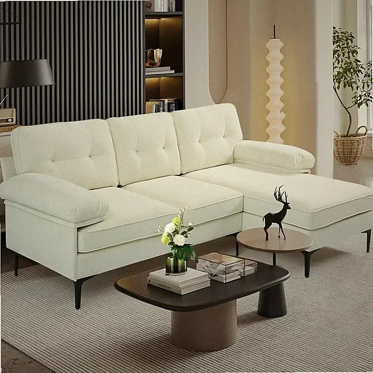 White Convertible L Shaped Couch With Reversible Chaise For Apartment Space